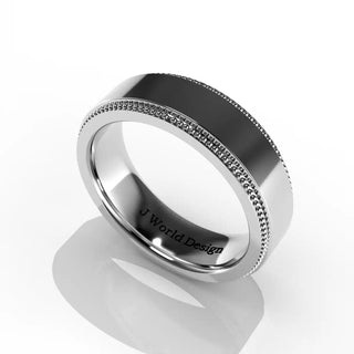 Wedding Band | Flat | 14K White Gold | JWD-MGRF | Standard Weight | Milgrain